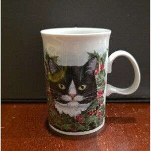 Dunoon Tuxedo & Tabby Cats Holiday Tea Cup Coffee Mug Made in Scotland